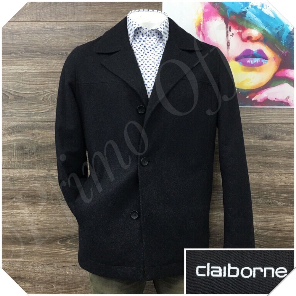 CLAIBORNE Mens Overcoat Long Quilted Coat Jacket Wool‎ Size L (44R) Sport Casual